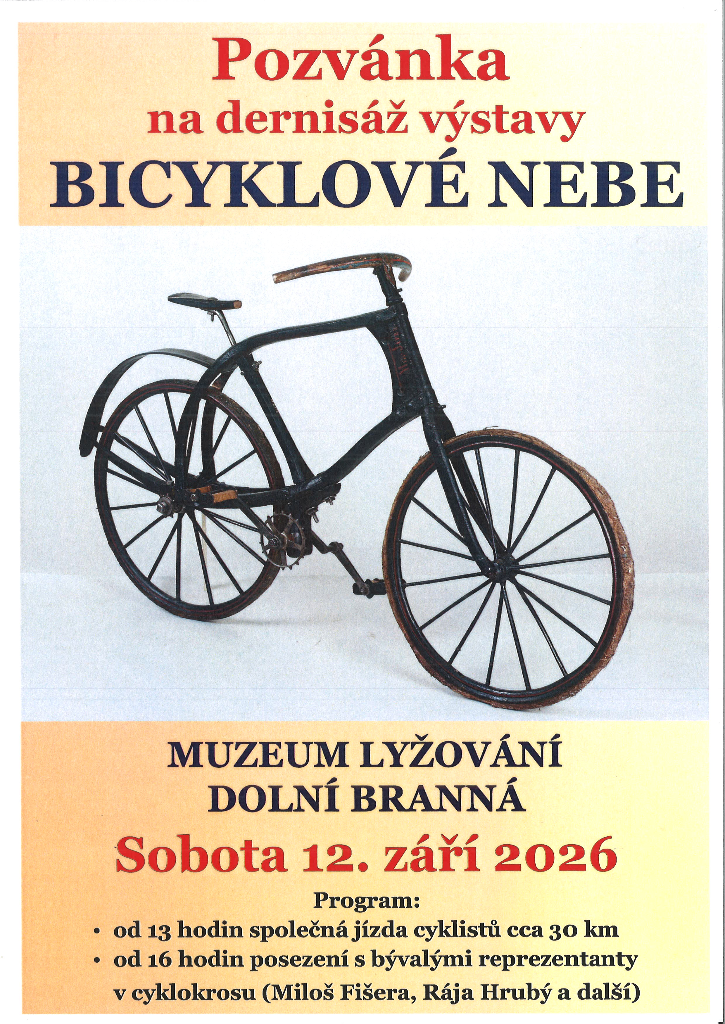 Pozvánka na dernisáž výstavy Bicyklové nebe dne 12. září 2026